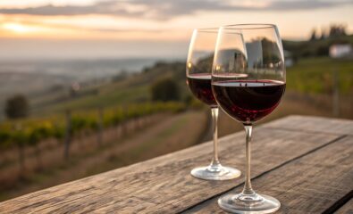 Wine Glasses,  French vineyard
